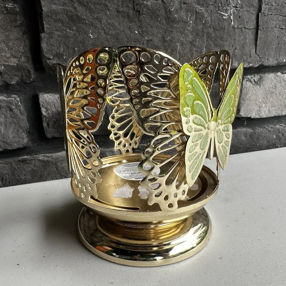 Bath & Body Works Butterfly 3-Wick Candle Holder Gold Pedestal Glam Home Decor